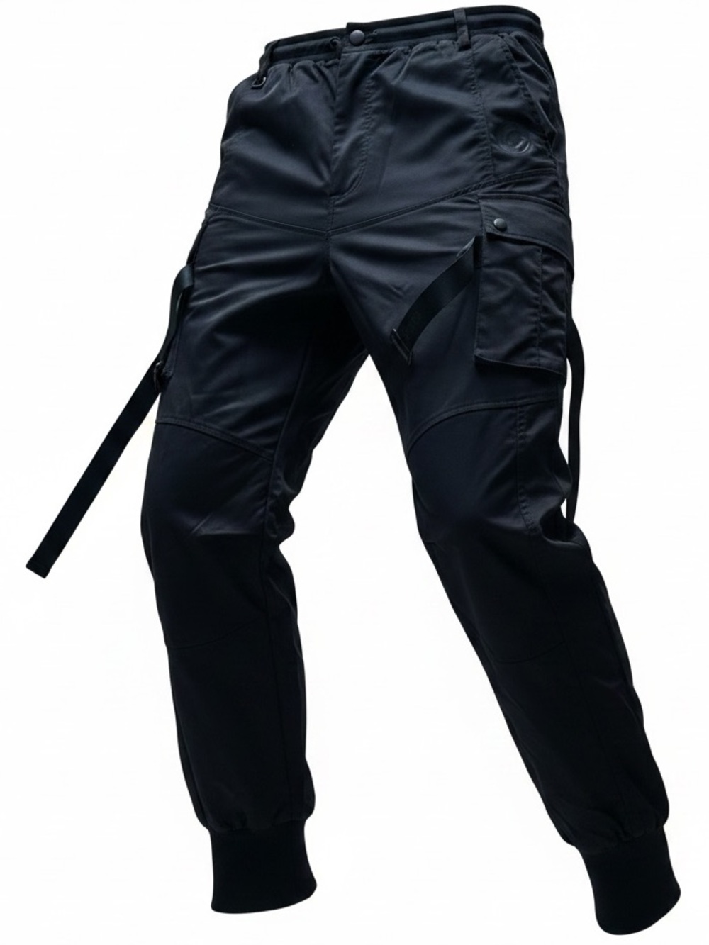CATSSAC Men's Black Cargo Pants with Utility Straps and Elastic Cuffs
